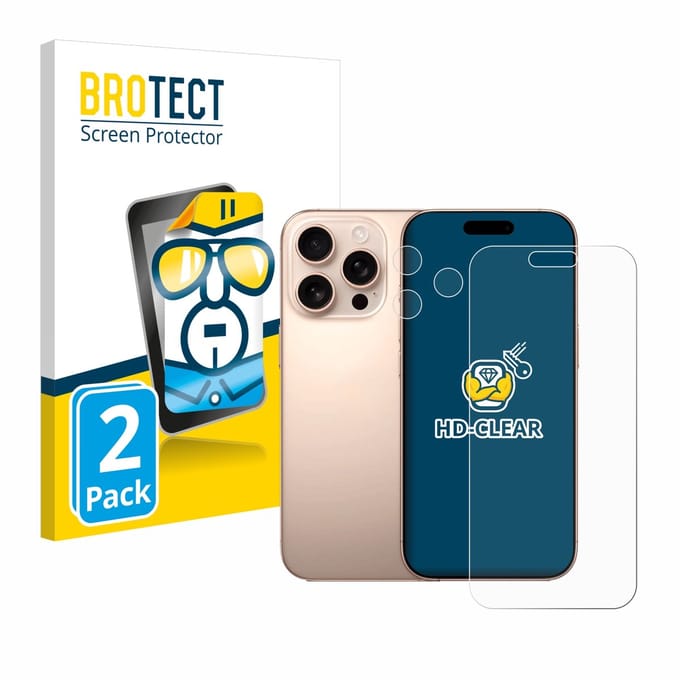 BROTECT - Screenprotector voor Apple iPhone 16 Pro Max (Voor+Camera) - Folie Beschermfolie transparant 2 Stuks