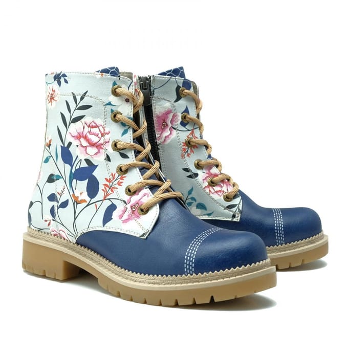 Goby Blue Floral – Dames Laarzen – Handmade – Vegan Leer – Maat 39