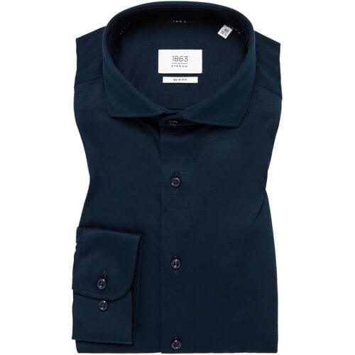 Eterna Overhemd Premium 1863 Soft Jersey Plain Color Mercerized Cotton Non-Iron Navy / male