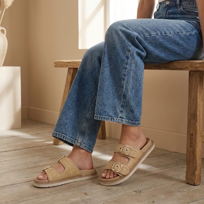 Tamaris Tamaris Raffia Slippers beige Textiel