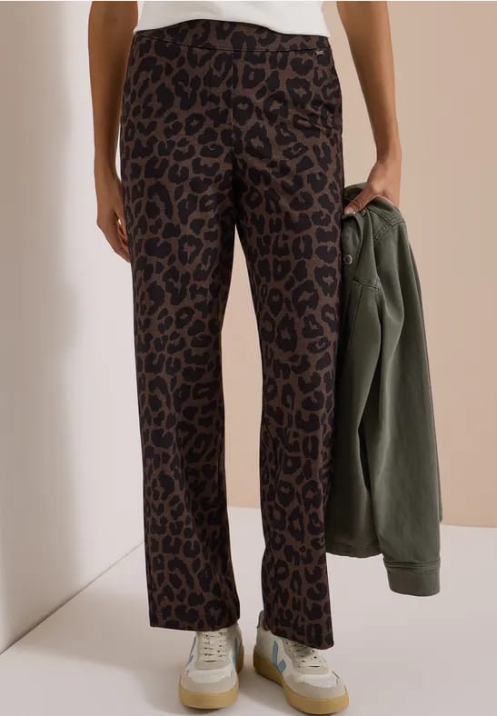 High Waist Straight Leg Broek met leoprint