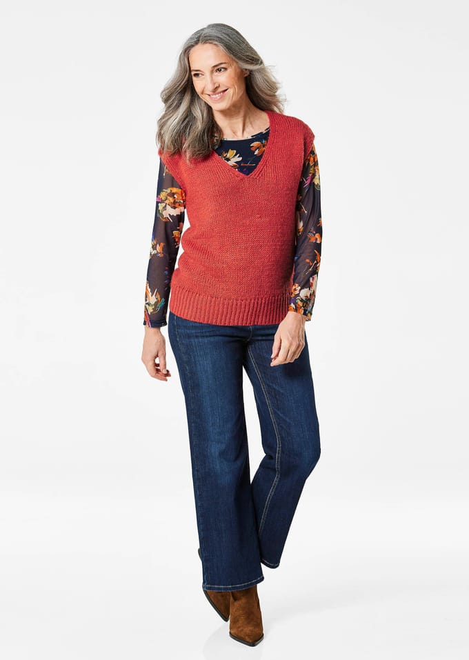 Pullover met V-hals - rood - Gr. 46 van Goldner Fashion