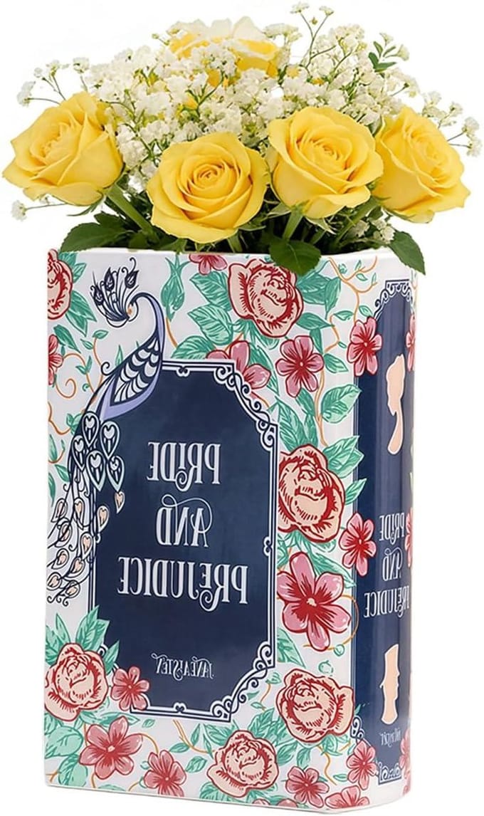 Boek Vaas - Decoratief Object - Bloemen Schikken - Literair Design - 21 cm Hoog - Wit