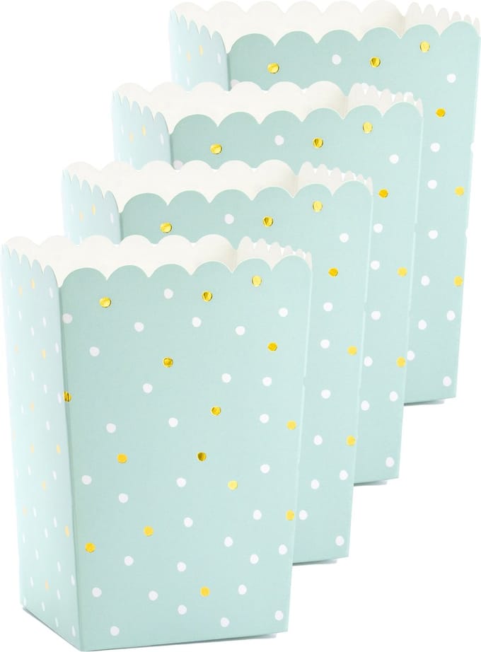 Partydeco Popcorn/snoep bakjes - 24x - blauw/goud stippen - karton - 7 x 7 x 12 cm