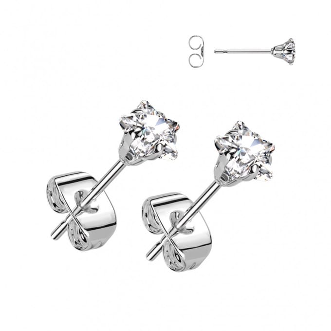 Oorbel PVD steentje ster 0.8x6x4 - zilver wit - LMPiercings