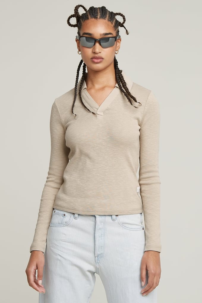 G-Star Polo Slim L/s Dk Brick Maat: S | Longsleeves Outlet | Dames | Beige