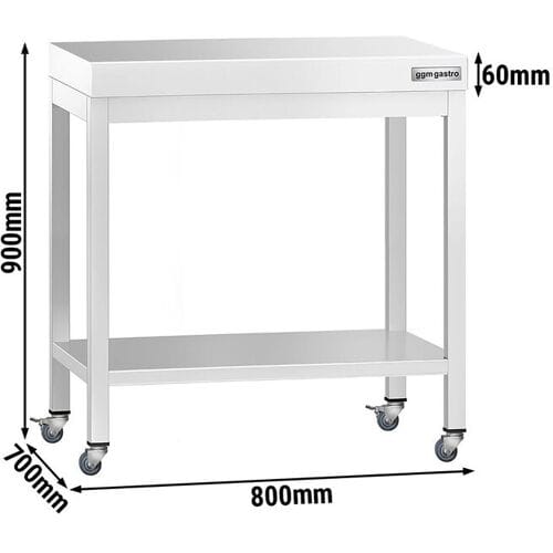 GGM Gastro RVS werktafel PREMIUM - 800x700mm - met onderstel & wielen zilver