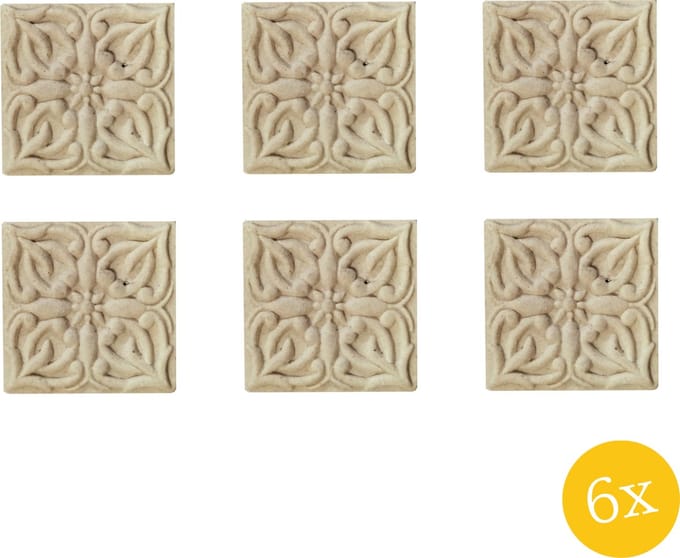 Clayre & Eef Deurknop set van 6 stuks 4x4 cm Beige Keramiek Vierkant Meubelknop