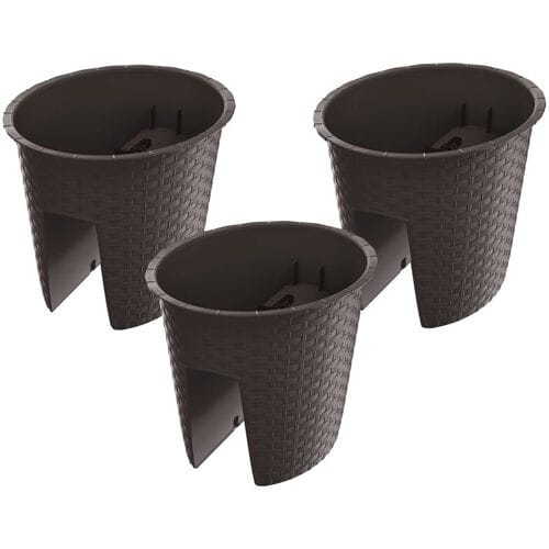 PROSPERPLAST 3 railing bloempotten (Ovaal, Bruin, 29,8 x 24,2 x 22,5 cm)