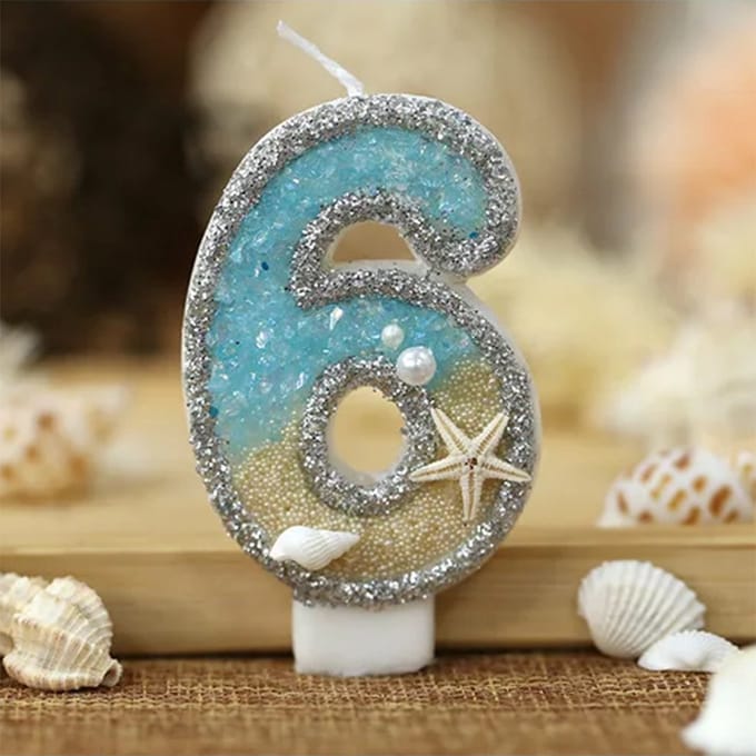 DW4Trading Verjaardagskaars 6 Blauw met Zeester - Cijfer-kaars - Taartversiering