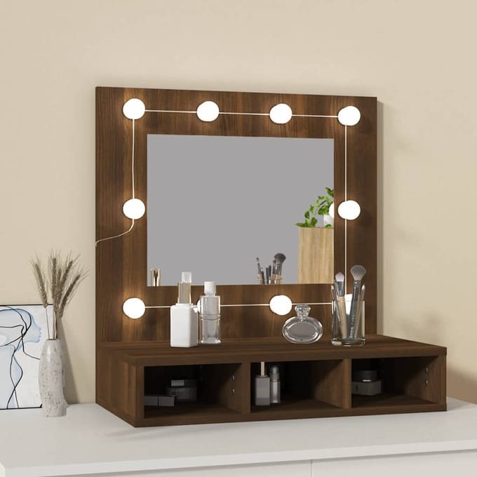 vidaXL - Spiegelkast - met - LED-verlichting - 60x31,5x62 - cm - bruin - eikenkleur