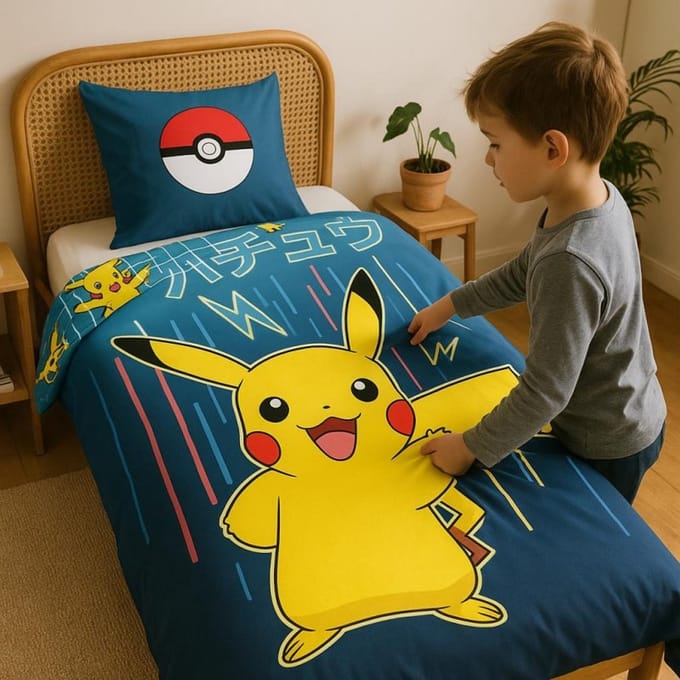 Pokemon Dekbedovertrek - 140 x 200 cm. - Kussensloop 65 x 65 cm. - Pokémon Dekbed - Eenpersoons
