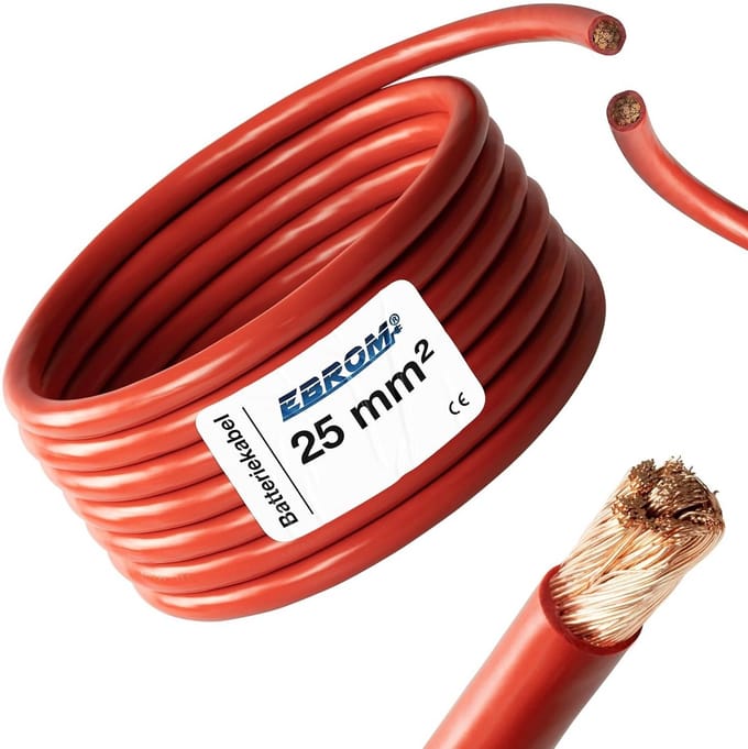 2 Meter Batterijkabel 25 mm² H07V-K OFC Koper Zwaar Elektrisch Aansluitkabel