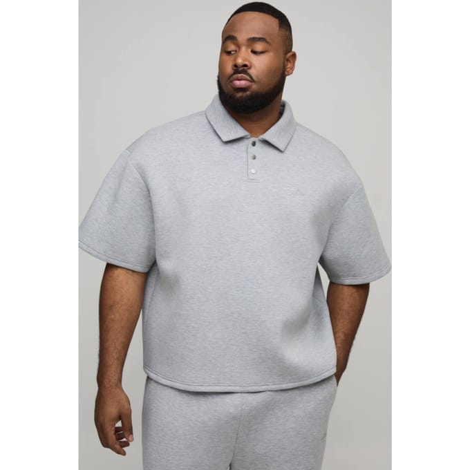 Plus Oversized Boxy Bonded Scuba Rugby Polo | Grey Marl | Size 3XL