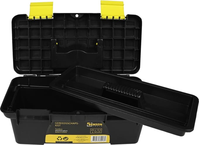 Benson Compacte gereedschapskist - lichtgewicht - 25 x 12,5 x 10 cm - zwart/geel