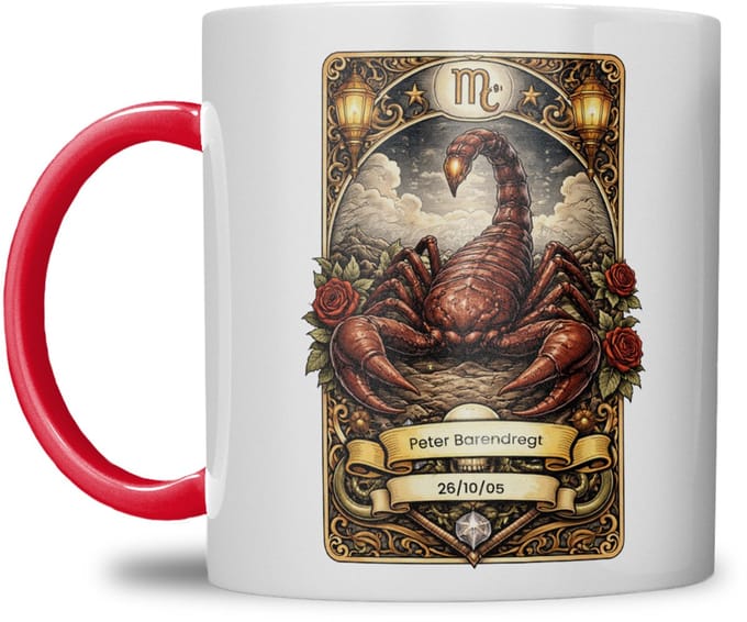 Sterrenbeeld mok - Schorpioen - Rood - Tarot mok - Gepersonaliseerd met naam en datum