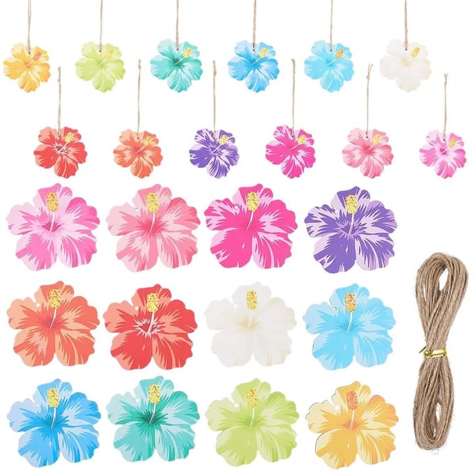 Dailygoods - Set van 36 Houten Hibiscus Bloemen voor Decoratie