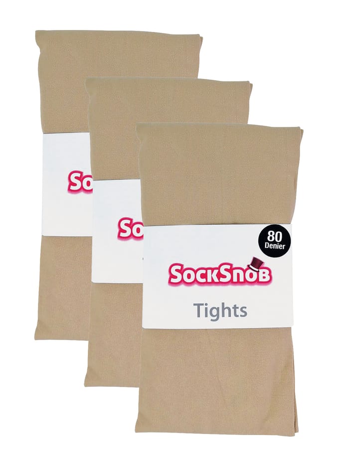 3 paar dames gekleurde ondoorzichtige 80 denier panty's - Natuurlijk