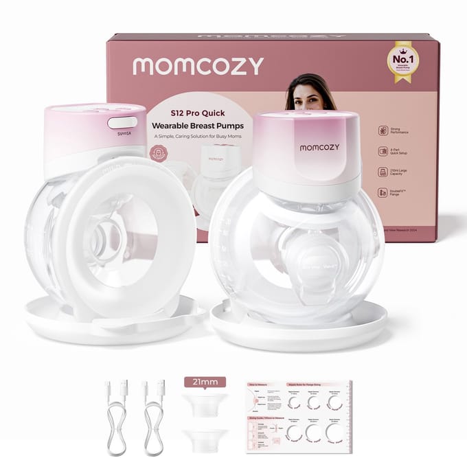 Momcozy S12Pro Quick Handsfree Borstkolf - 2 stuks - Extra stil en compact - Elektrisch - Oplaadbaar - Roze/Wit - S12Pro+