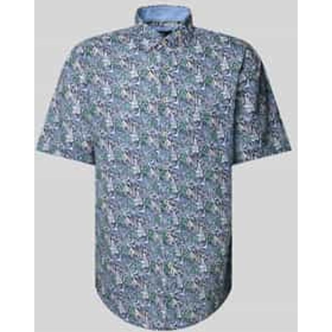 Fynch-Hatton Overhemd Multicolor Slub Allover Fantasy Leaves Pattern Button-Down Navy-Multi / male