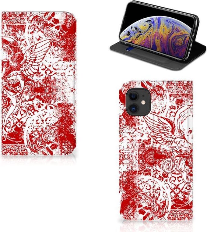 Mobiel BookCase Apple iPhone 11 Angel Skull Rood