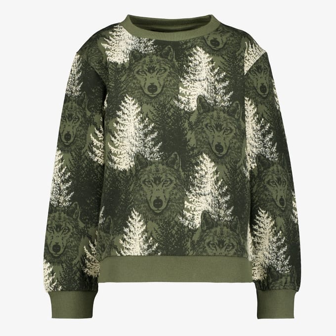 Unsigned jongens sweater met wolven groen - Maat 92