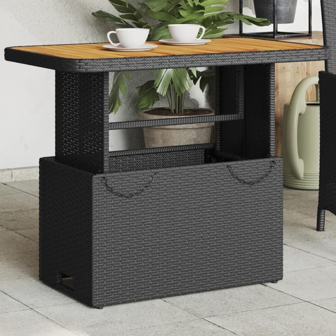 vidaXL - Tuintafel - 90x55x71 - cm - poly - rattan - en - massief - acaciahout - zwart