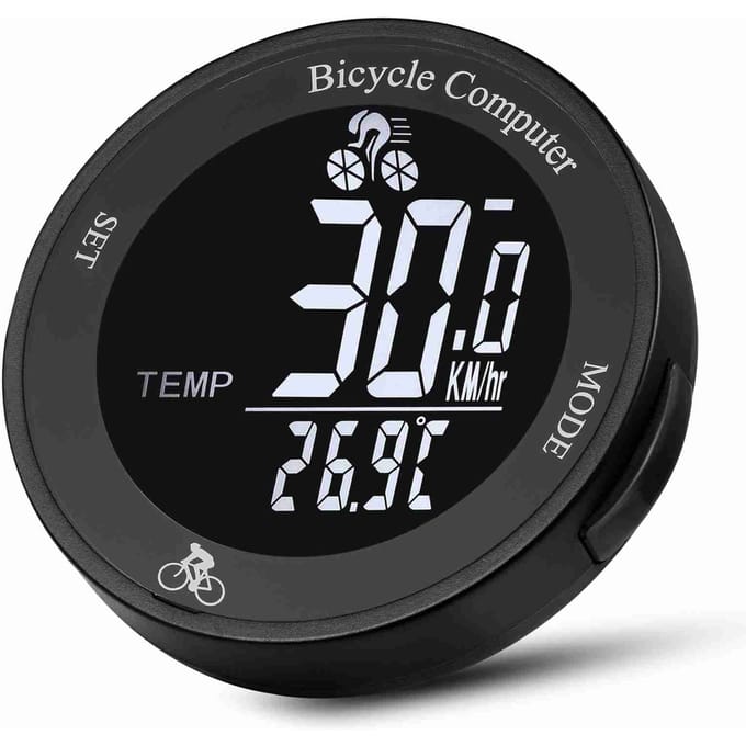 Fietscomputer LED-achtergrondverlichting Multifunctioneel Rond Draadloze Fietscomputer Fietskilometerteller Black background & White digital black