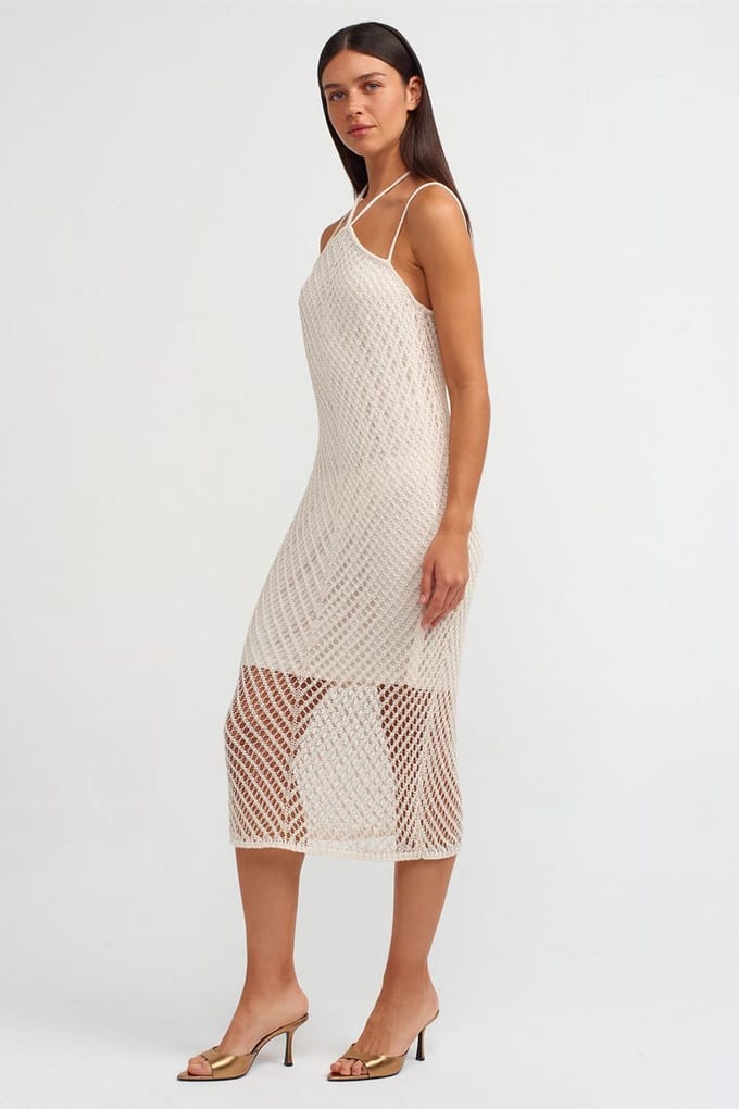 Gestructuurd Halter Midi-jurk met Uitsnijding
