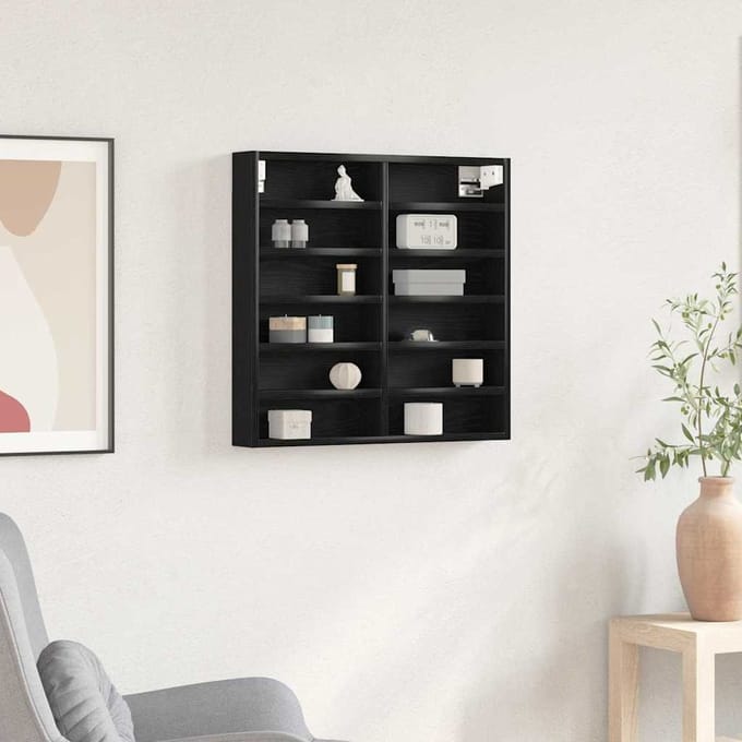 vidaXL - Display - Kast - Muurmontage - Zwart - Eiken - 60 - x - 8,5 - x - 58 - cm