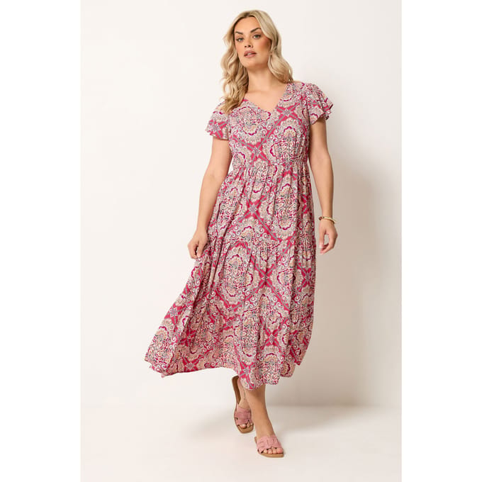 Yours Roze Smockjurk Met Paisleyprint Size 42