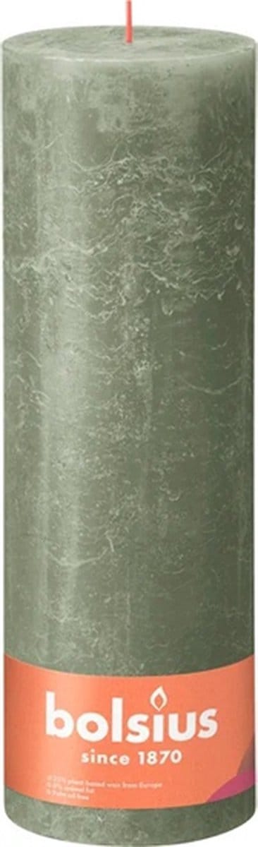 4 stuks Bolsius olijfgroen rustiek stompkaars 300/100 (200 uur) Fresh Olive
