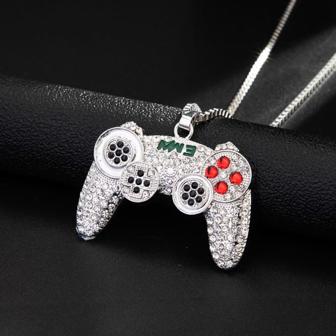 Milieuvriendelijke Legering Volle Diamant Game Console Controller Ketting Retro en Speelse Persoonlijkheid Hanger Licht Luxe Accessoire black