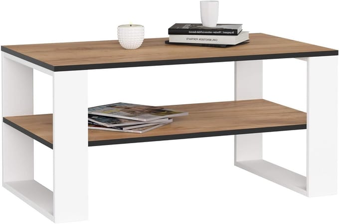 Houten Salontafel met Plank voor Woonkamer | Moderne Lage Koffietafel