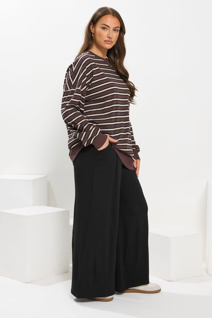 Yours Broek Met Stretch & Wijde Pijpen In Zwart Size 48