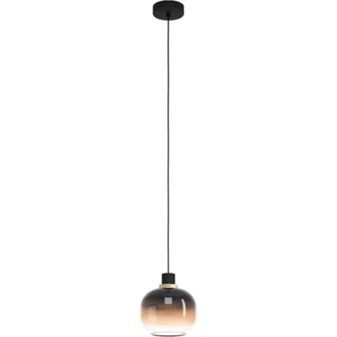 EGLO Oilella Hanglamp - E27 - 19 cm - Amber glas - Zwart|Geelkoper