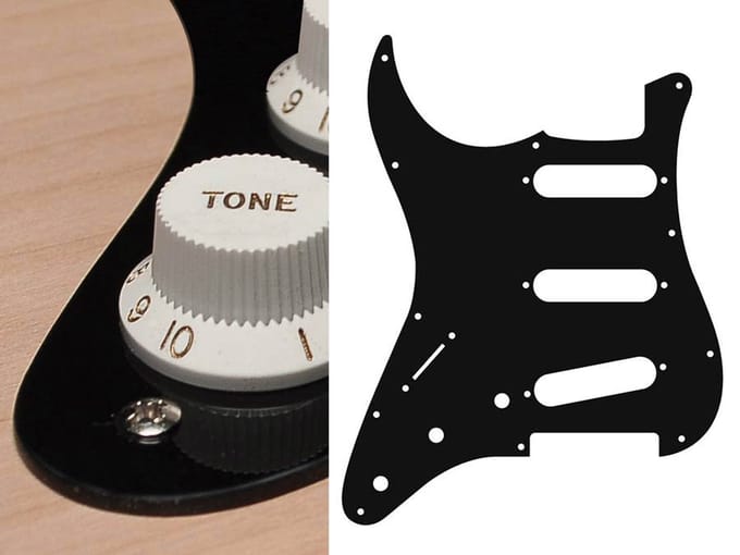 Boston SL-113-B pickguard, Stallion, standard, SSS, 3 pot holes, 3-5 switch, lefthanded, 1 ply, black