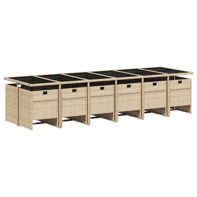 vidaXL - 13-delige - Tuinset - met - kussens - poly - rattan - gemengd - beige