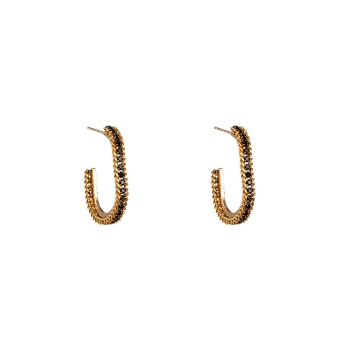 Go Dutch Label Oorknoppen roped sparkle oval Zwart