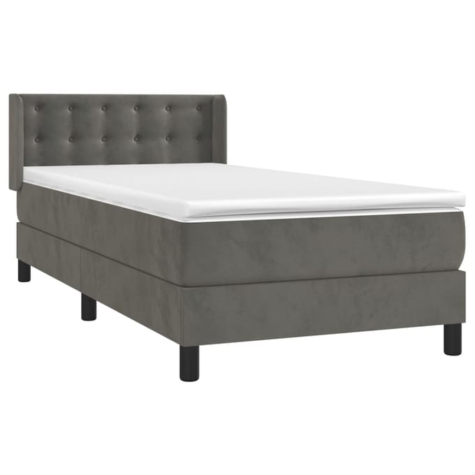 vidaXL - Boxspring - met - matras - fluweel - donkergrijs - 90x190 - cm