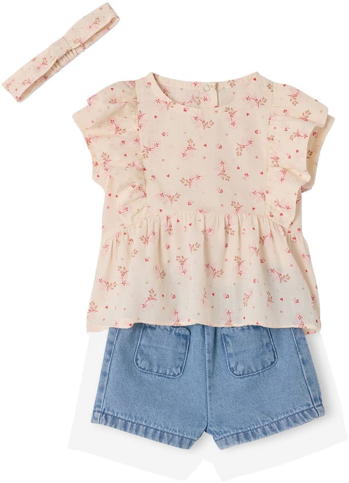 Vertbaudet Set short blouse babymeisje