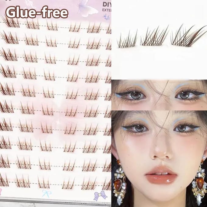 Geen Lijm Nodig Fox Eye Effect Pluizige Nepwimpers Zelfklevend Herbruikbaar DIY Gesegmenteerd Dik Gevleugeld Wimperextensions Dagelijks Gebruik beige