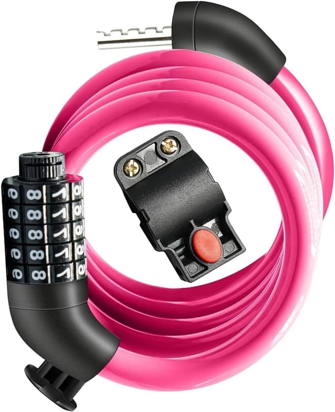 Fiets kabelslot - Combinatieslot - Diefstalbeveiliging - 5-cijferige code - 15.2 x 11.7 cm - Roze