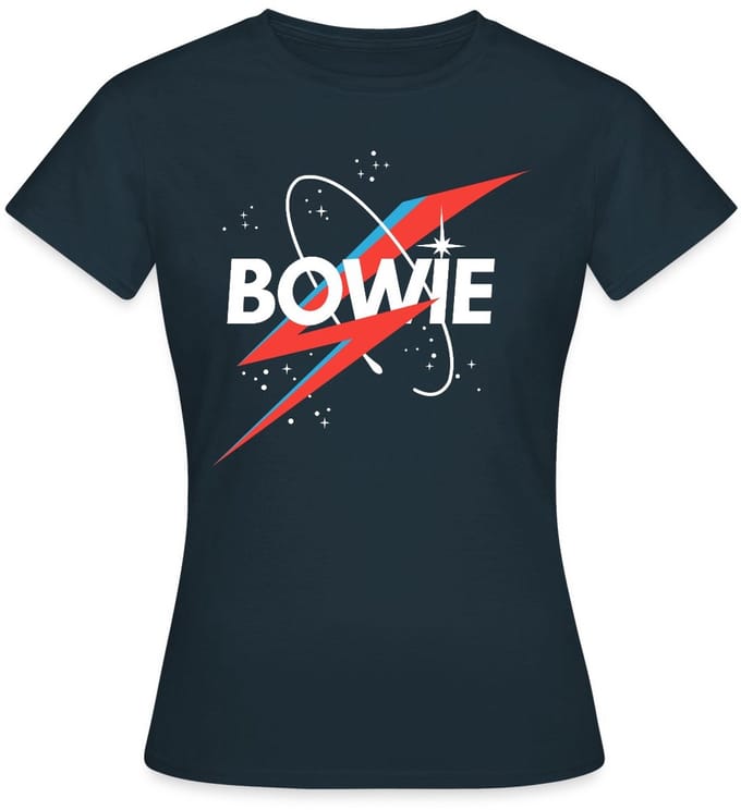 David Bowie Belettering Sterrenhemel Met Bliksem T-Shirt Dames