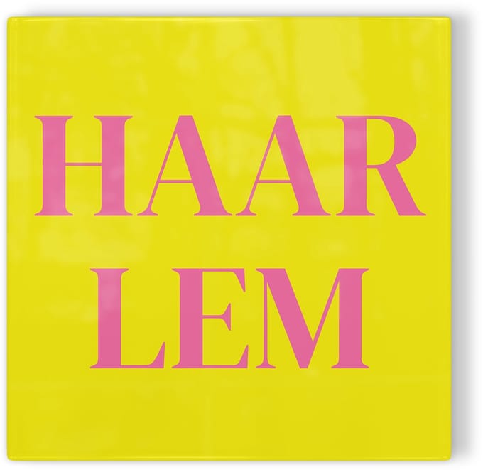 Tegeltje Haarlem - geel roze - tegeltje stad - tegeltje met tekst