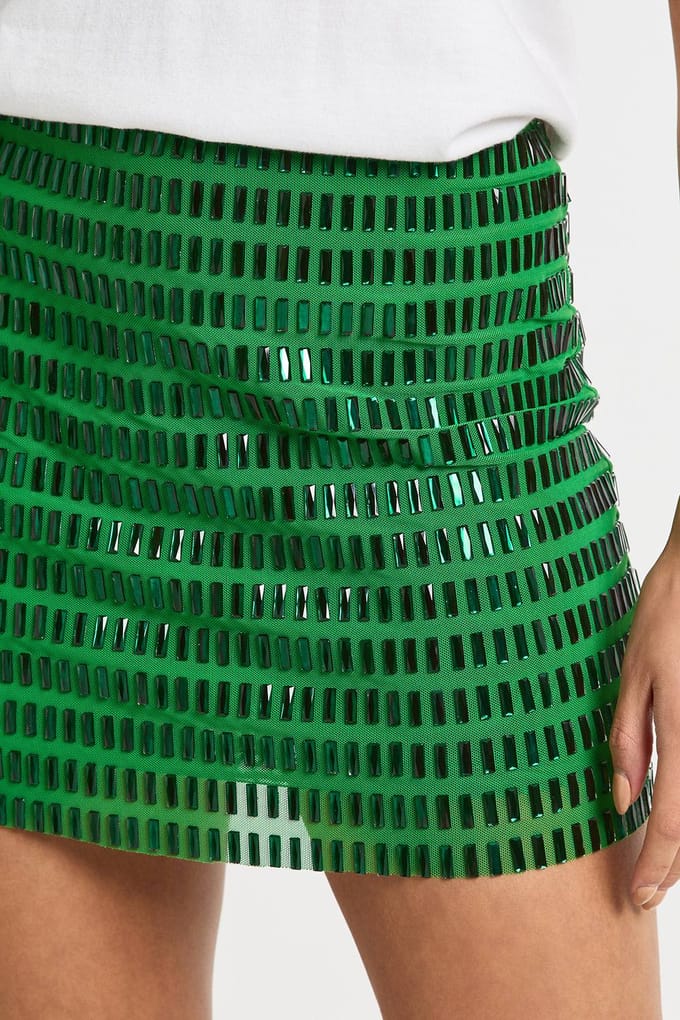 boohoo Dames Hotfix Mini Rok | Green | Maat: 8