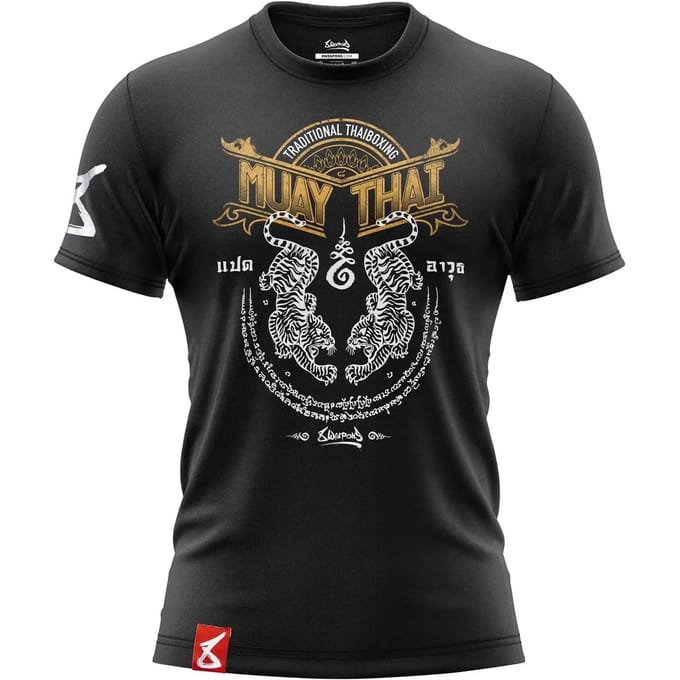 8 Weapons T Shirt Sak Yant Tigers Zwart Geel - XL