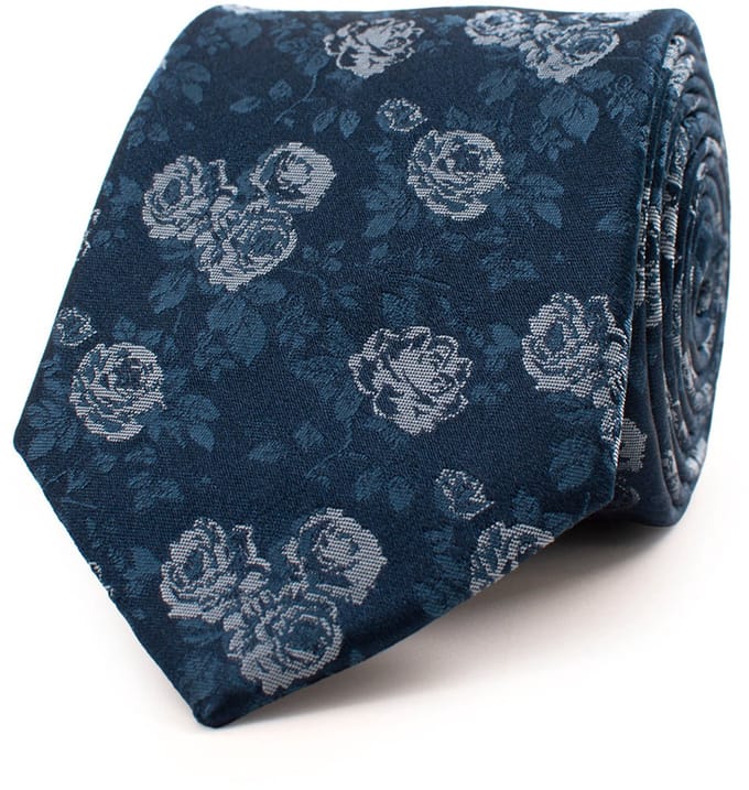 TRESANTI | GALLIANO | Silk tie with Roses | Navy