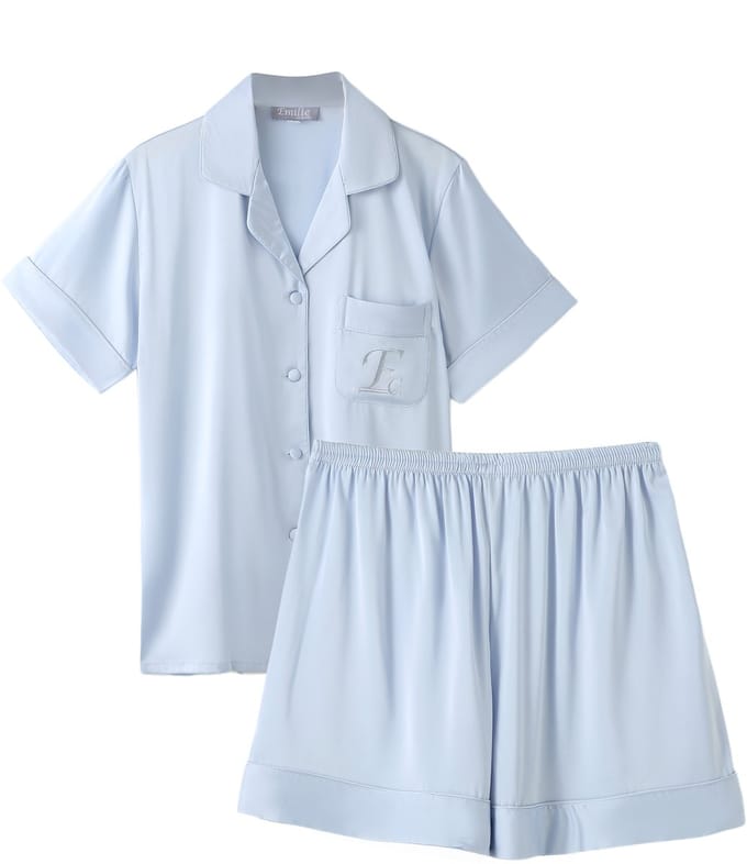Emilie collection - Pyjama - shortama - lichtblauw - satijn - medium