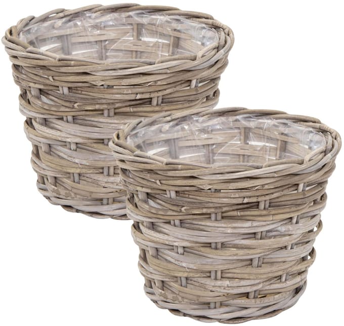 Mega Collections opbergmand Koudum - 2x - rotan - D30 x H23 cm - lichtbruin/grijs